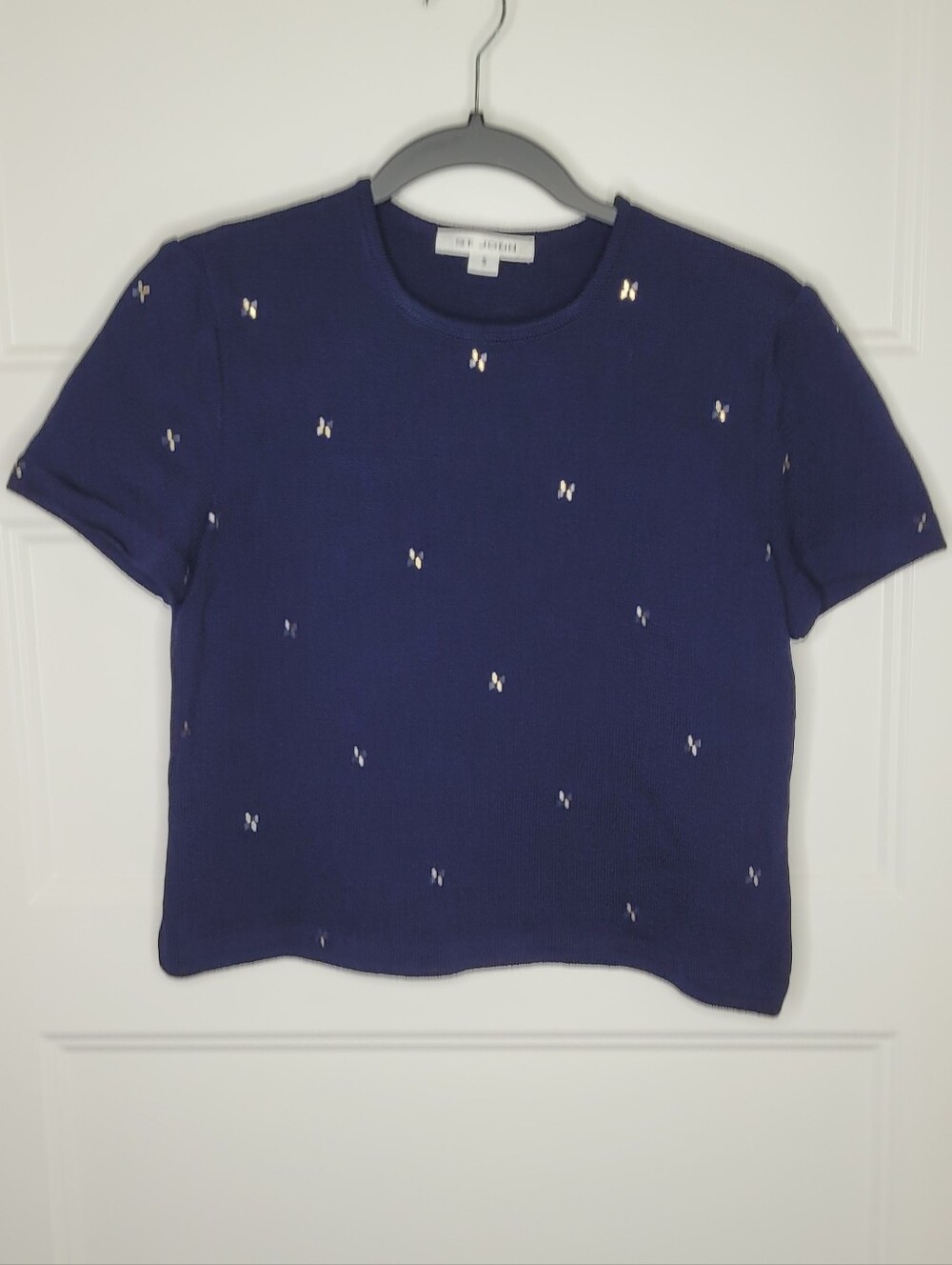 St. John navy blue short-sleeve knit top Size S
